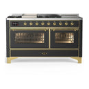 ILVE Majestic III 60-inch Dual Fuel Range with 7 Natural Gas Burner, Griddle, French Top and Triple Glass Door Electric Oven in Graphite Matte with Brass Trim (UM60FSNR3MGG)