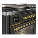 ILVE Majestic III 60-inch Dual Fuel Range with 7 Natural Gas Burner, Griddle, French Top and Triple Glass Door Electric Oven in Graphite Matte with Brass Trim (UM60FSNR3MGG)