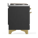ILVE Majestic III 60-inch Dual Fuel Range with 7 Natural Gas Burner, Griddle, French Top and Triple Glass Door Electric Oven in Graphite Matte with Brass Trim (UM60FSNR3MGG)