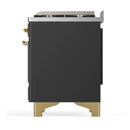 ILVE Majestic III 60-inch Dual Fuel Range with 7 Natural Gas Burner, Griddle, French Top and Triple Glass Door Electric Oven in Graphite Matte with Brass Trim (UM60FSNR3MGG)