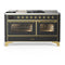 ILVE Majestic III 60-inch Dual Fuel Range with 7 Natural Gas Burner, Griddle, French Top and Triple Glass Door Electric Oven in Graphite Matte with Brass Trim (UM60FSNR3MGG)