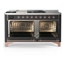 ILVE Majestic III 60-inch Dual Fuel Range with 5 Liquid Propane Burner, Griddle, French Top and Triple Glass Door Electric Oven in Graphite Matte with Copper Trim (UM60FSNR3MGPLP)