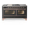 ILVE Majestic III 60-inch Dual Fuel Range with 5 Liquid Propane Burner, Griddle, French Top and Triple Glass Door Electric Oven in Graphite Matte with Copper Trim (UM60FSNR3MGPLP)