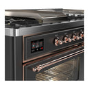 ILVE Majestic III 60-inch Dual Fuel Range with 7 Natural Gas Burner, Griddle, French Top and Triple Glass Door Electric Oven in Graphite Matte with Copper Trim (UM60FSNR3MGP)