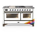 ILVE Majestic III 60-inch Dual Fuel Range with 5 Liquid Propane Burner, Griddle, French Top and Triple Glass Door Electric Oven in RAL with Burnished Trim (UM60FSNR3RABLP)