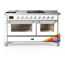 ILVE Majestic III 60-inch Dual Fuel Range with 5 Liquid Propane Burner, Griddle, French Top and Triple Glass Door Electric Oven in RAL with Chrome Trim (UM60FSNR3RACLP)