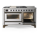 ILVE Majestic III 60-inch Dual Fuel Range with 7 Natural Gas Burner, Griddle, French Top and Triple Glass Door Electric Oven in Stainless Steel with Burnished Trim (UM60FSNR3SSB)