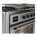 ILVE Majestic III 60-inch Dual Fuel Range with 7 Natural Gas Burner, Griddle, French Top and Triple Glass Door Electric Oven in Stainless Steel with Burnished Trim (UM60FSNR3SSB)