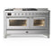 ILVE Majestic III 60-inch Dual Fuel Range with 5 Liquid Propane Burner, Griddle, French Top and Triple Glass Door Electric Oven in Stainless Steel with Chrome Trim (UM60FSNR3SSCLP)