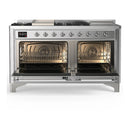 ILVE Majestic III 60-inch Dual Fuel Range with 7 Natural Gas Burner, Griddle, French Top and Triple Glass Door Electric Oven in Stainless Steel with Chrome Trim (UM60FSNR3SSC)
