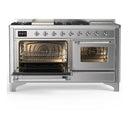ILVE Majestic III 60-inch Dual Fuel Range with 7 Natural Gas Burner, Griddle, French Top and Triple Glass Door Electric Oven in Stainless Steel with Chrome Trim (UM60FSNR3SSC)