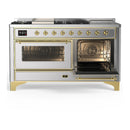 ILVE Majestic III 60-inch Dual Fuel Range with 5 Liquid Propane Burner, Griddle, French Top and Triple Glass Door Electric Oven in Stainless Steel with Brass Trim (UM60FSNR3SSGLP)