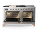 ILVE Majestic III 60-inch Dual Fuel Range with 7 Natural Gas Burner, Griddle, French Top and Triple Glass Door Electric Oven in Stainless Steel with Copper Trim (UM60FSNR3SSP)