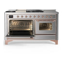 ILVE Majestic III 60-inch Dual Fuel Range with 7 Natural Gas Burner, Griddle, French Top and Triple Glass Door Electric Oven in Stainless Steel with Copper Trim (UM60FSNR3SSP)