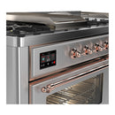 ILVE Majestic III 60-inch Dual Fuel Range with 7 Natural Gas Burner, Griddle, French Top and Triple Glass Door Electric Oven in Stainless Steel with Copper Trim (UM60FSNR3SSP)