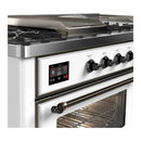ILVE Majestic III 60-inch Dual Fuel Range with 5 Liquid Propane Burner, Griddle, French Top and Triple Glass Door Electric Oven in White with Burnished Trim (UM60FSNR3WHBLP)