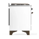 ILVE Majestic III 60-inch Dual Fuel Range with 7 Natural Gas Burner, Griddle, French Top and Triple Glass Door Electric Oven in White with Burnished Trim (UM60FSNR3WHB)