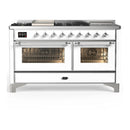 ILVE Majestic III 60-inch Dual Fuel Range with 5 Liquid Propane Burner, Griddle, French Top and Triple Glass Door Electric Oven in White with Chrome Trim (UM60FSNR3WHCLP)