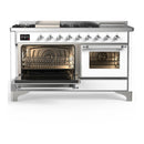 ILVE Majestic III 60-inch Dual Fuel Range with 5 Liquid Propane Burner, Griddle, French Top and Triple Glass Door Electric Oven in White with Chrome Trim (UM60FSNR3WHCLP)