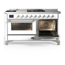ILVE Majestic III 60-inch Dual Fuel Range with 5 Liquid Propane Burner, Griddle, French Top and Triple Glass Door Electric Oven in White with Chrome Trim (UM60FSNR3WHCLP)