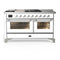 ILVE Majestic III 60-inch Dual Fuel Range with 5 Liquid Propane Burner, Griddle, French Top and Triple Glass Door Electric Oven in White with Chrome Trim (UM60FSNR3WHCLP)