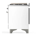 ILVE Majestic III 60-inch Dual Fuel Range with 7 Natural Gas Burner, Griddle, French Top and Triple Glass Door Electric Oven in White with Chrome Trim (UM60FSNR3WHC)