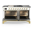 ILVE Majestic III 60-inch Dual Fuel Range with 5 Liquid Propane Burner, Griddle, French Top and Triple Glass Door Electric Oven in White with Brass Trim (UM60FSNR3WHGLP)