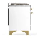 ILVE Majestic III 60-inch Dual Fuel Range with 5 Liquid Propane Burner, Griddle, French Top and Triple Glass Door Electric Oven in White with Brass Trim (UM60FSNR3WHGLP)