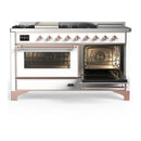 ILVE Majestic III 60-inch Dual Fuel Range with 5 Liquid Propane Burner, Griddle, French Top and Triple Glass Door Electric Oven in White with Copper Trim (UM60FSNR3WHPLP)