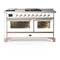 ILVE Majestic III 60-inch Dual Fuel Range with 5 Liquid Propane Burner, Griddle, French Top and Triple Glass Door Electric Oven in White with Copper Trim (UM60FSNR3WHPLP)