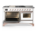 ILVE Majestic III 60-inch Dual Fuel Range with 7 Natural Gas Burner, Griddle, French Top and Triple Glass Door Electric Oven in White with Copper Trim (UM60FSNR3WHP)