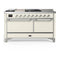 ILVE Majestic III 60-inch Dual Fuel Range with 5 Liquid Propane Burner, Griddle, French Top and Solid Door Electric Oven in Antique White with Chrome Trim (UM60FSQNR3AWCLP)