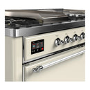 ILVE Majestic III 60-inch Dual Fuel Range with 7 Natural Gas Burner, Griddle, French Top and Solid Door Electric Oven in Antique White with Chrome Trim (UM60FSQNR3AWC)