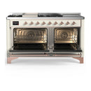 ILVE Majestic III 60-inch Dual Fuel Range with 5 Liquid Propane Burner, Griddle, French Top and Solid Door Electric Oven in Antique White with Copper Trim (UM60FSQNR3AWPLP)