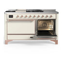 ILVE Majestic III 60-inch Dual Fuel Range with 5 Liquid Propane Burner, Griddle, French Top and Solid Door Electric Oven in Antique White with Copper Trim (UM60FSQNR3AWPLP)