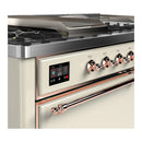 ILVE Majestic III 60-inch Dual Fuel Range with 7 Natural Gas Burner, Griddle, French Top and Solid Door Electric Oven in Antique White with Copper Trim (UM60FSQNR3AWP)