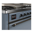 ILVE Majestic III 60-inch Dual Fuel Range with 5 Liquid Propane Burner, Griddle, French Top and Solid Door Electric Oven in Blue Grey with Burnished Trim (UM60FSQNR3BGBLP)