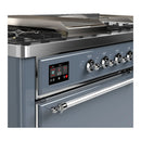 ILVE Majestic III 60-inch Dual Fuel Range with 7 Natural Gas Burner, Griddle, French Top and Solid Door Electric Oven in Blue Grey with Chrome Trim (UM60FSQNR3BGC)