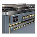ILVE Majestic III 60-inch Dual Fuel Range with 7 Natural Gas Burner, Griddle, French Top and Solid Door Electric Oven in Blue Grey with Brass Trim (UM60FSQNR3BGG)