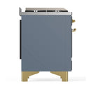 ILVE Majestic III 60-inch Dual Fuel Range with 7 Natural Gas Burner, Griddle, French Top and Solid Door Electric Oven in Blue Grey with Brass Trim (UM60FSQNR3BGG)