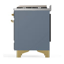 ILVE Majestic III 60-inch Dual Fuel Range with 7 Natural Gas Burner, Griddle, French Top and Solid Door Electric Oven in Blue Grey with Brass Trim (UM60FSQNR3BGG)