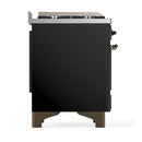 ILVE Majestic III 60-inch Dual Fuel Range with 7 Natural Gas Burner, Griddle, French Top and Solid Door Electric Oven in Glossy Black with Burnished Trim (UM60FSQNR3BKB)
