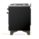 ILVE Majestic III 60-inch Dual Fuel Range with 7 Natural Gas Burner, Griddle, French Top and Solid Door Electric Oven in Glossy Black with Burnished Trim (UM60FSQNR3BKB)