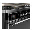 ILVE Majestic III 60-inch Dual Fuel Range with 7 Natural Gas Burner, Griddle, French Top and Solid Door Electric Oven in Glossy Black with Chrome Trim (UM60FSQNR3BKC)