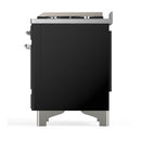 ILVE Majestic III 60-inch Dual Fuel Range with 7 Natural Gas Burner, Griddle, French Top and Solid Door Electric Oven in Glossy Black with Chrome Trim (UM60FSQNR3BKC)