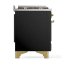 ILVE Majestic III 60-inch Dual Fuel Range with 7 Natural Gas Burner, Griddle, French Top and Solid Door Electric Oven in Glossy Black with Brass Trim (UM60FSQNR3BKG)