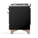 ILVE Majestic III 60-inch Dual Fuel Range with 5 Liquid Propane Burner, Griddle, French Top and Solid Door Electric Oven in Glossy Black with Copper Trim (UM60FSQNR3BKPLP)