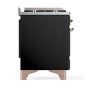 ILVE Majestic III 60-inch Dual Fuel Range with 7 Natural Gas Burner, Griddle, French Top and Solid Door Electric Oven in Glossy Black with Copper Trim (UM60FSQNR3BKP)