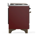 ILVE Majestic III 60-inch Dual Fuel Range with 7 Natural Gas Burner, Griddle, French Top and Solid Door Electric Oven in Burgundy with Burnished Trim (UM60FSQNR3BUB)