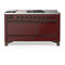 ILVE Majestic III 60-inch Dual Fuel Range with 7 Natural Gas Burner, Griddle, French Top and Solid Door Electric Oven in Burgundy with Burnished Trim (UM60FSQNR3BUB)